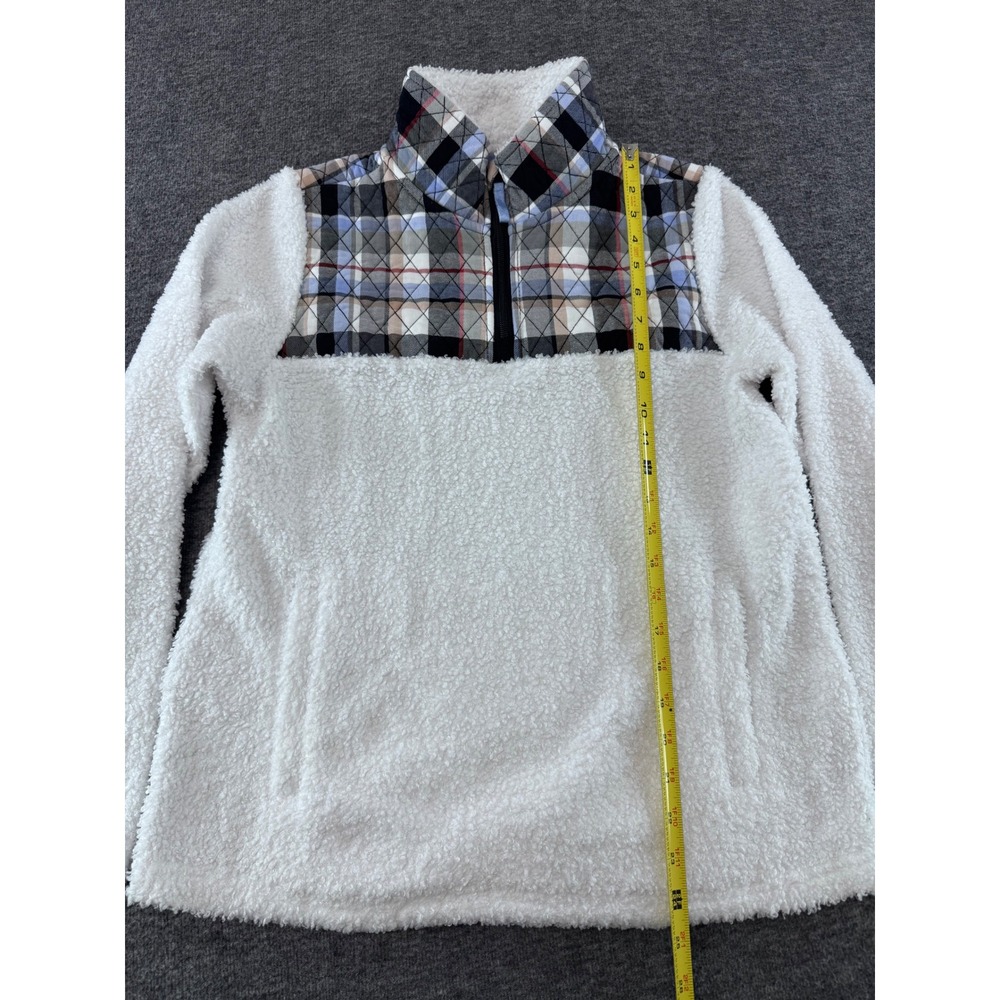 Vera Bradley Womens White Sherpa Fleece Plaid Quilted Half Zip Pullover Small - Picture 8 of 8